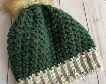 Crochet Baby Beanie, Crochet Beanie in Forest Green, Crochet Child Beanie, Crochet Beanie, Winter Hat, Beanie Size 6-12 months