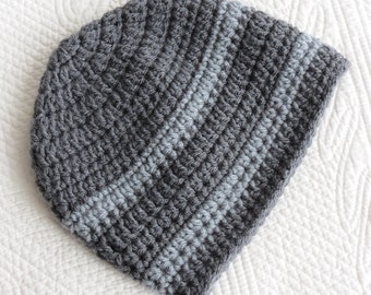 Crochet Baby Beanie in Gray, Crochet Baby Hat, Gary Baby Beanie, Newborn Hat, Winter Hat, Photo Prop, Little Boy Hat