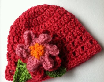 Crochet Baby Hat with Flower, Baby Hat, Newborn Hat with Flower, Crochet Baby Hat, Newborn Baby Hat
