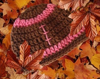 Crochet Baby Hat, Football Baby Hat, Newborn Hat, Newborn Baby Hat, Fall Football Infant Hat, Baby Girl Footbal Hat, Baby Girl Beanie