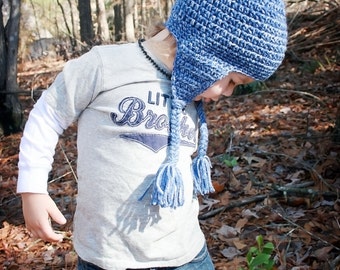 Crochet Hat with Earflaps, Crochet Hat with Pompon, Blue Crochet Baby Hat, Blue Hat, Hat for Baby Boy, Winter Hat, Photo Prop