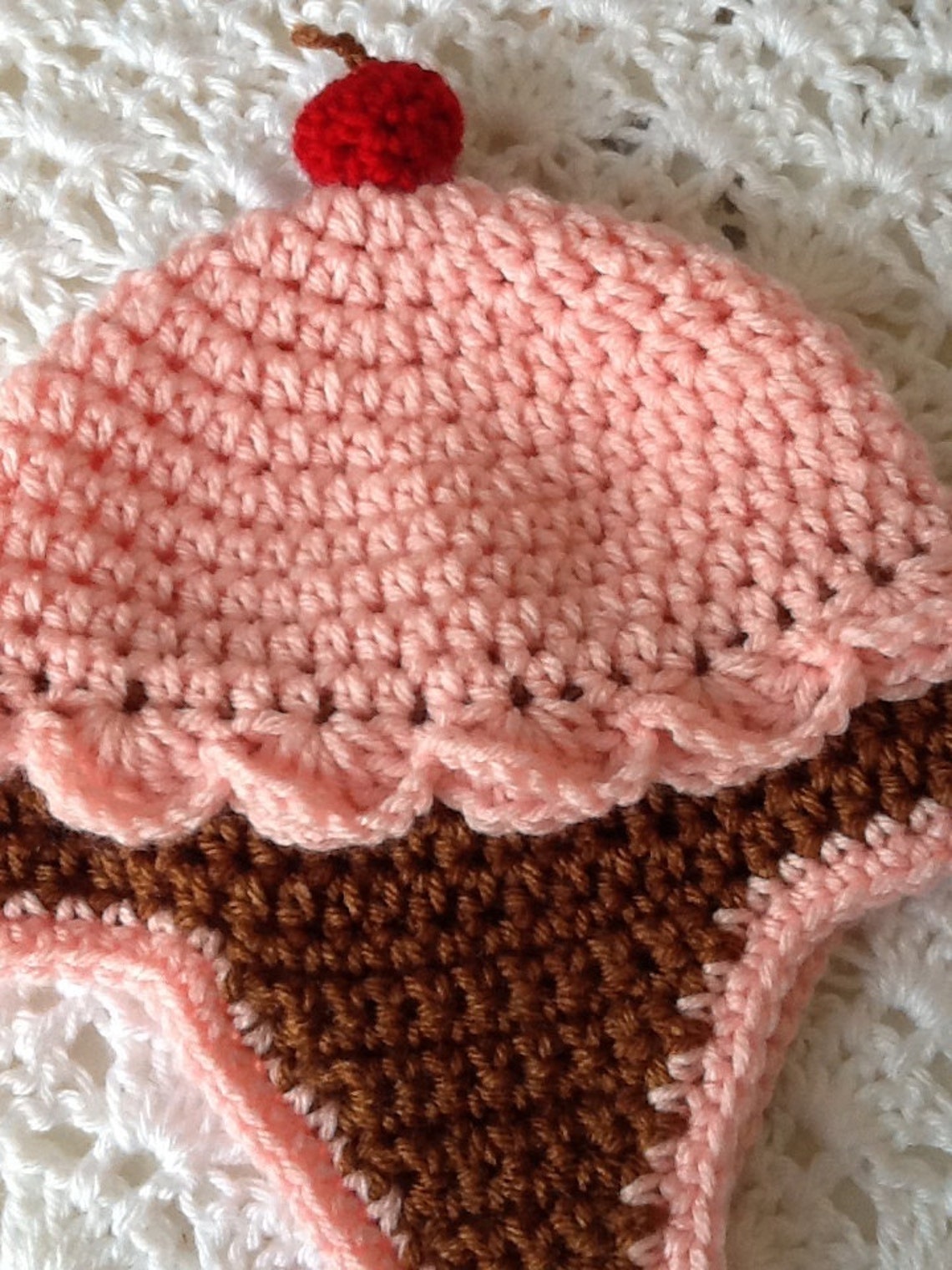 Crochet Ice Cream Cone Hat and Earflaps Pink Hat Crochet Etsy