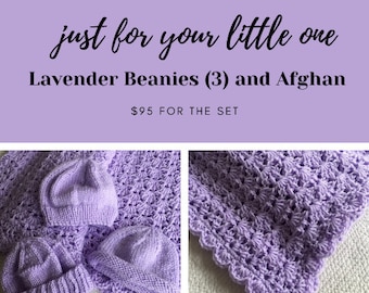 Crochet Baby Afghan, Baby Afghan, Crochet Baby Gift Set, Crochet Baby Afghan Lavender, Crochet Baby Blanket Girl, Knit Baby Beanies