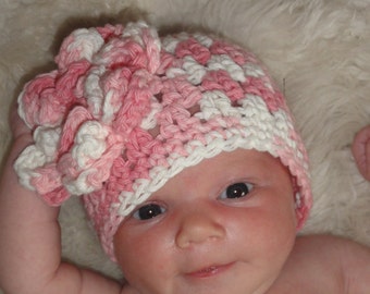 Crochet Baby Hat with Flower, Crochet Baby Hat, Newborn Hat, Baby Hat, Pink Crochet Baby Hat, Baby Hat  Flower, Baby Girl Hat, Infant Hat