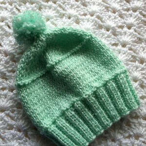 So Soft Knit Baby Hat, Cozy Knitted Baby Beanie, Snuggly Hat, Newborn Hat, Mint Green Baby Hat, Valentine Baby Hat image 2