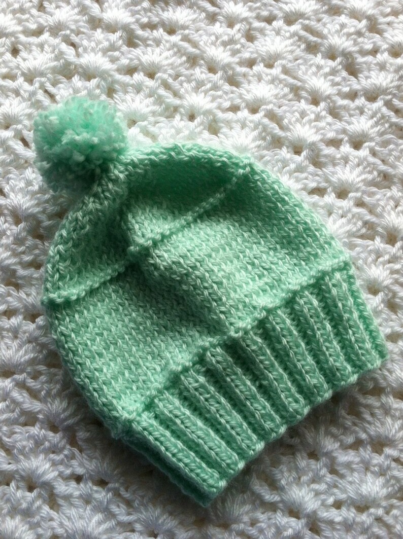 So Soft Knit Baby Hat, Cozy Knitted Baby Beanie, Snuggly Hat, Newborn Hat, Mint Green Baby Hat, Valentine Baby Hat image 2