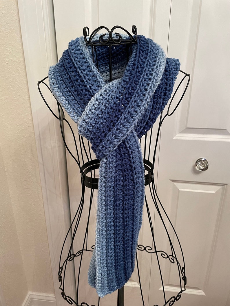 CroCheT ScArF PaTteRn, Winter Shades of Blue Ribbed Scarf Pattern, Crochet Scarf Pattern, Crochet Pattern, Gift for Her, Crochet Scarf image 1