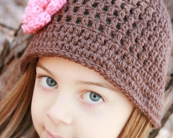 Crochet Hat with Flower, Photo Prop, Newborn Hat, Little Girl's Hat, Child's Hat, Winter Hat