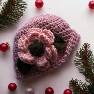 Baby Beanie, Downton Abbey-Inspired Baby Hat, Shabby Chic Crochet Hat, Rose Baby Hat, Newborn Hat, Baby Girl Hat, Pink Hat, Crochet Baby Hat