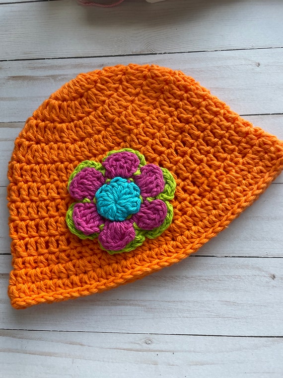 Orange Bucket Hat, Orange Crochet Baby Hat, Newborn Hat, Baby Hat