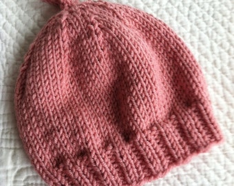 So Soft Knit Baby Girl Hat, Cozy Knitted Baby Beanie, Snuggly Hat, Newborn Girl Hat, Pink Baby Hat, Pink Hat with Ribbed Brim