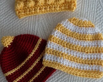 Baby Hat Set, Crochet Baby Hats, Newborn Beanies, Yellow Stripe Hat, Yellow Crochet Crown, Crochet Baby Beanie