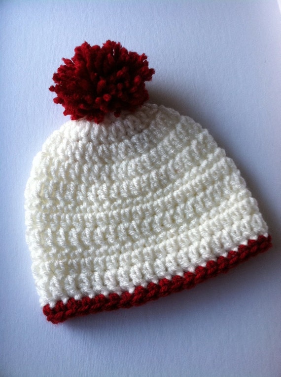 White Crochet Baby Hat With Pompon, Crochet Baby Hat, Newborn Hat