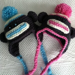 Sock Monkey Hat, Child Animal Hat, Monkey Hat, Crochet Baby Hat, Twin Hats, Baby Hat, Newborn Hat, Winter Hat