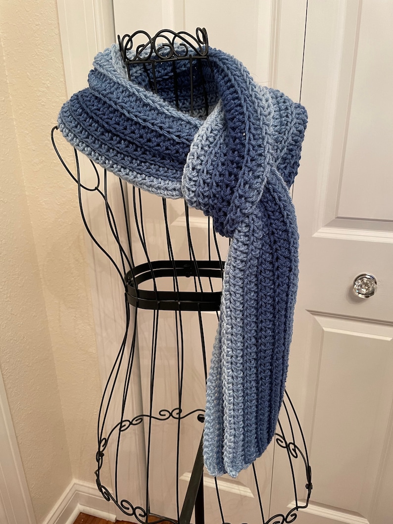 CroCheT ScArF PaTteRn, Winter Shades of Blue Ribbed Scarf Pattern, Crochet Scarf Pattern, Crochet Pattern, Gift for Her, Crochet Scarf image 3