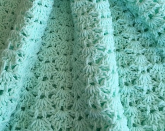 Baby Blanket, Baby Afghan Aqua, Crochet Baby Blanket, Crochet Baby Afghan, Newborn Baby Afghan, Baby Afghan Green, Crochet Blanket Handmade