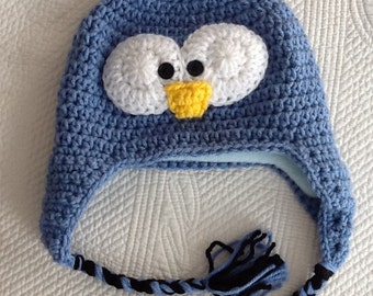 Blue Penguin Hat with Fleece Lining, Child Animal Hat, Penguin Hat, Crochet Baby Hat, Winter Hat, Baby Hat, Newborn Hat, Child Hat