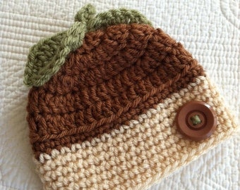 CRoChet Hat PAtTerN, Crochet Baby Hat Pattern, Crochet Acorn Baby Hat Pattern, Baby Beanie, Crochet Baby Hat, Newborn Hat, Crochet Acorn Hat