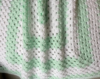 Baby Blanket, Baby Afghan, White and Mint Green Baby Blanket, Crochet Baby Blanket, Baby Shower Gift, Baby Blanket Girl, Snuggle Blanket