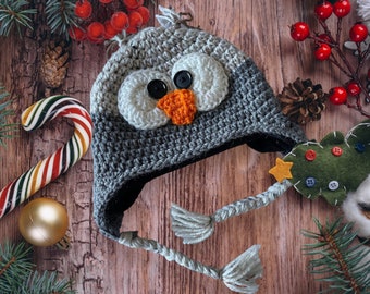 Gray Owl Crochet Hat with Earflaps, Soft Gray Hat, Fleecelined Crochet Hat, Baby Hat, Newborn Hat, Baby Girl Hat, Gray Hat, Crochet Baby Hat