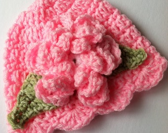 Crochet Baby Hat with Flower, Light Pink Baby Hat, Newborn Hat with Flower, Crochet Baby Hat, Newborn Baby Hat
