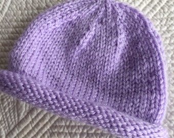 So Soft Knit Baby Girl Hat, Cozy Knitted Baby Beanie, Snuggly Hat, Newborn Girl Hat, Lavender Baby Hat, Baby Shower Gift