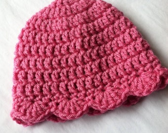 Crochet Baby Hat, Crochet Hat with Ruffle, Baby Girl Hat, Newborn Hat, Photo Prop, Pink, Winter Hat, Christmas, Little Girl, Winter