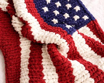 Heritage Star Heirloom Chunky Knit Blanket | Burgundy, Navy and Ivory American Flag Throw