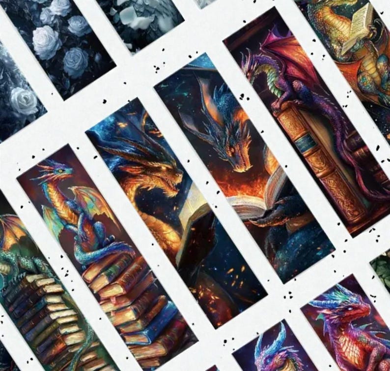 Fantasy Dragon Bookmarks | Mythical Art Illustration Set | Gift for ...