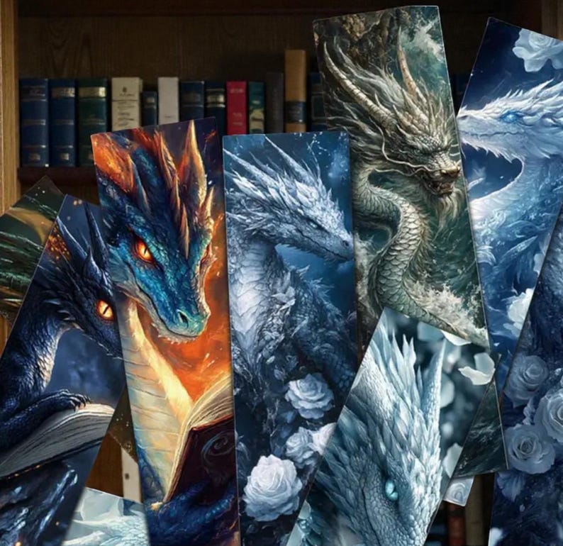Fantasy Dragon Bookmarks | Mythical Art Illustration Set | Gift for ...