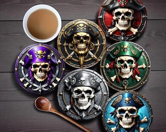 Pirate Skull Coasters | 6pc Heat-Resistant Wooden Drink Protectors