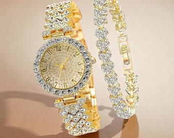 Rhinestone Watch and Bracelet Set Luxury Minimalist Jewellery for women Elegant Gift set