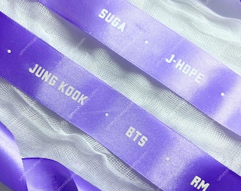 BTS Glitter Member Names Ribbon | Light Stick Bow | Hair Ribbon | Concert Accessories | Kpop Merch | Gift Wrapping