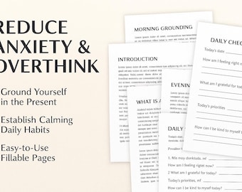 Diario para aliviar la ansiedad / Cuaderno de ejercicios de salud mental / Guía imprimible de autocuidado / Reinicio para el estrés y la rumiación / PDF instantáneo