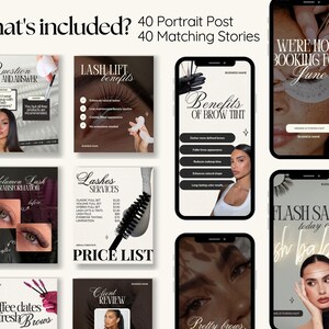 Plantillas para publicaciones e historias de Instagram para técnicos de pestañas, paquete moderno de Canva para salones, paquete de Instagram para técnicos de pestañas, plantillas para pestañas, negocio de pestañas imagen 2
