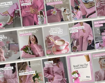 Plantillas de Instagram con estética rosa, kit de coaching para agencias de redes sociales, publicaciones en carrusel, publicaciones modernas y de tendencia para narración de historias en Canva, SMM Viral
