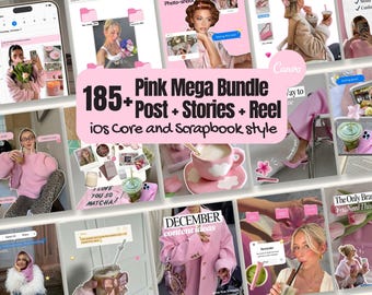 Plantillas estéticas de Instagram con álbum de recortes, portadas de reels de moda, feed de creadores de contenido viral, historias básicas de iOS, publicaciones sin rostro.