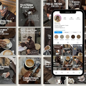 Modèles Instagram de coaching esthétique marron, kit pour agence de médias sociaux, publications du carrousel IG, viral SMM, coach d'influence, pack de créateur de contenu
