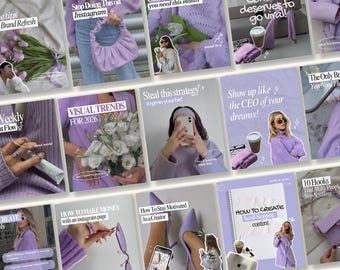 Plantillas de Instagram con estética morada, kit para agencias de redes sociales, publicaciones en carrusel de Instagram, plantillas de Instagram para coaching, publicaciones de storytelling, SMM Viral