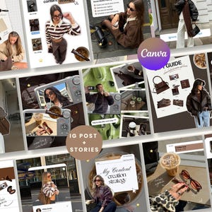 Braune ästhetische Instagram Vorlagen Scrapbook, trendige Instagram Stories, Viral Content Ersteller Feed, iOS Core, Digital Marketing Posts, Ucg