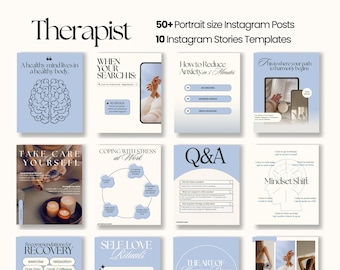 Therapist Instagram Templates for Psychologist Mental Health Coach | Counseling Self Care Instagram Social Media Best Selling Canva Template
