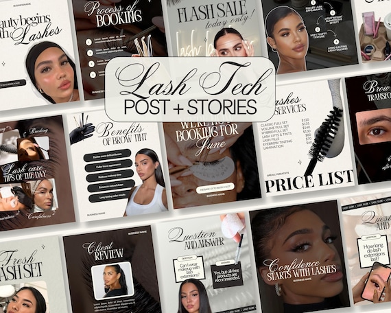 Lash Tech Instagram Post & Stories Templates, Modern Canva Bundle for Salons Lash Tech Instagram Bundle, Lashes Templates, Lash Business