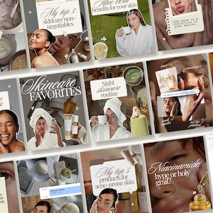 Szablony postów na Instagramie dotyczących pielęgnacji skóry dla kosmetologa, dermatologa, spa, influencera w mediach społecznościowych, wyrazistej marki, albumu ze zdjęciami, edytowalnego posta na Canva