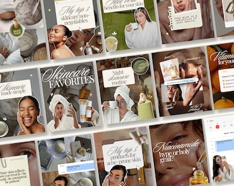 Skincare Instagram Post Templates for Esthetician Medspa Dermatologist Influencer Social Media Bold Branding Scrapbook Editable Canva Post