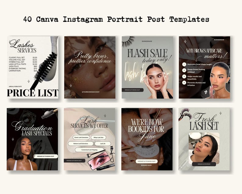 Lash Tech Instagram Post Templates, Modern Canva Bundle for Salons Lash Tech Instagram Template, Lashes Templates Posts, Lash Business Post image 2