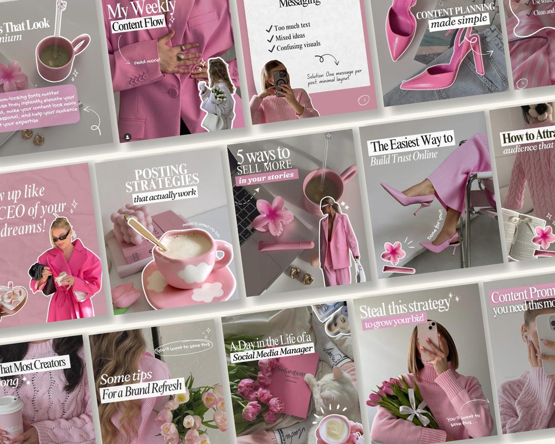 Pink Aesthetic Instagram Templates Social Media Agency Kit Carousel ...