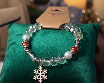 Mikovivi 2pz Bracciale Natalizio da Donna, Bracciale Natalizio con Perline con Pupazzo di Neve Ciondoli per Albero di Natale Bracciale Elastico per le