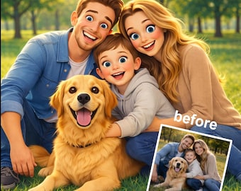 Custom Pixar Style Portrait From Photo –  – Digital Download – Personalized Cartoon Illustration - FAST DELIVERY