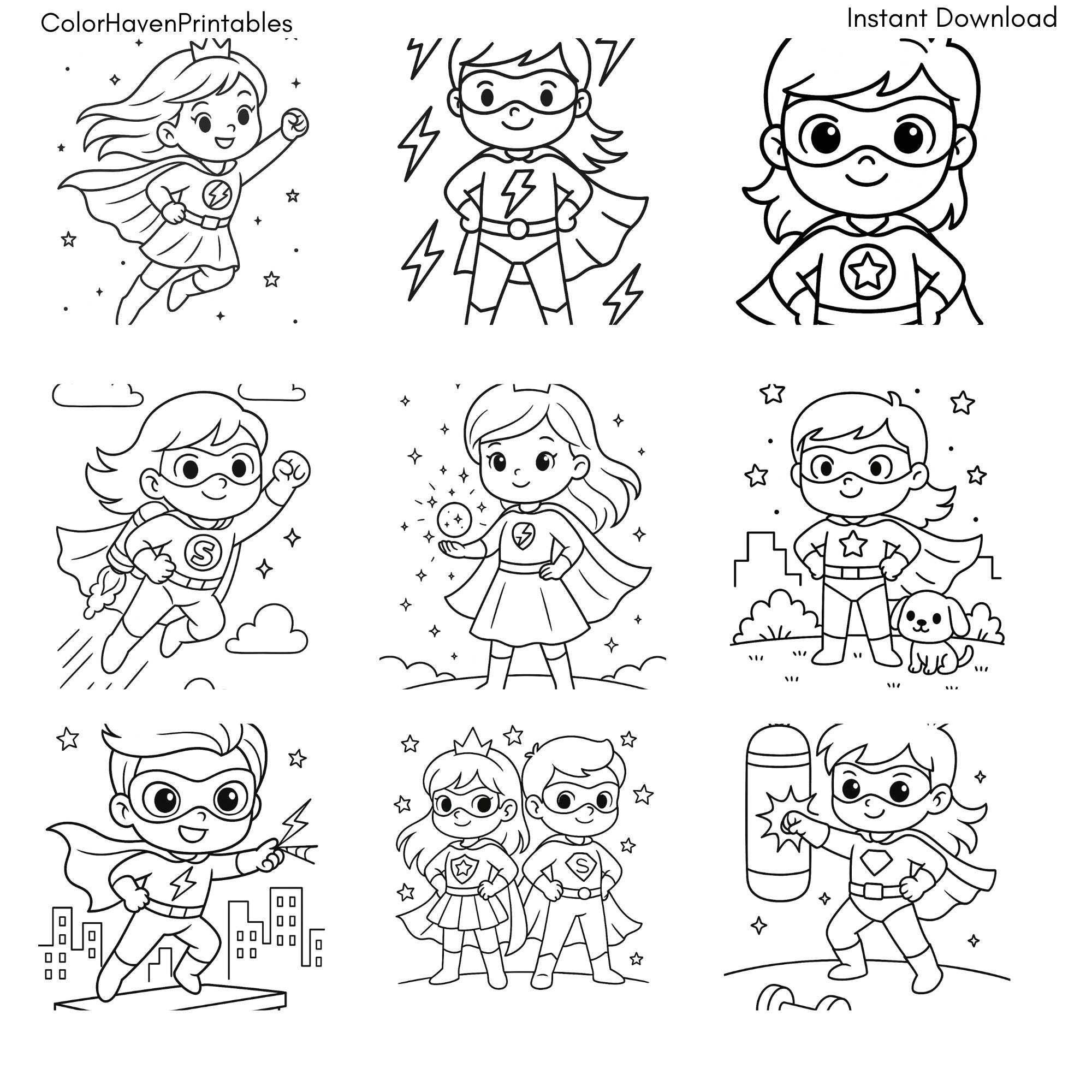 Superhero Coloring Pages for Kids: 20 Printable Heroes (PDF + PNG) - Etsy