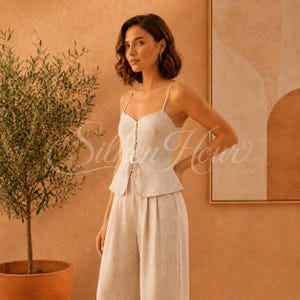 Handmade Cotton Linen Sleeveless Set | Wide Trouser & Vest Set | Casual Summer Two Piece Outfit